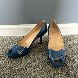 Blue Peep Toe Christian Louboutin Leather Heels